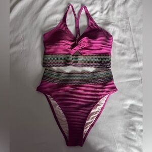 145: Cupshe Purple and Black Striped Bikini Set